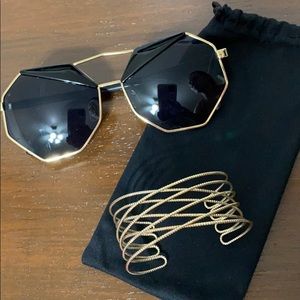 Black and Gold Octagon Sunglasses with bag